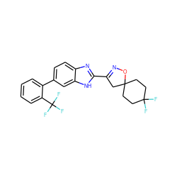 FC1(F)CCC2(CC1)CC(c1nc3ccc(-c4ccccc4C(F)(F)F)cc3[nH]1)=NO2 ZINC000066102625