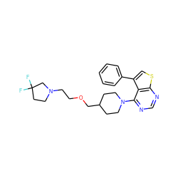 FC1(F)CCN(CCOCC2CCN(c3ncnc4scc(-c5ccccc5)c34)CC2)C1 ZINC000146589575