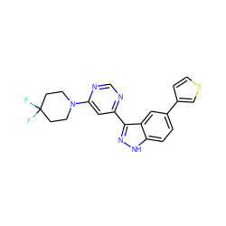 FC1(F)CCN(c2cc(-c3n[nH]c4ccc(-c5ccsc5)cc34)ncn2)CC1 ZINC000225560201