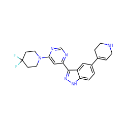 FC1(F)CCN(c2cc(-c3n[nH]c4ccc(C5=CCNCC5)cc34)ncn2)CC1 ZINC000225559611