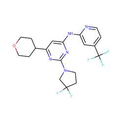 FC1(F)CCN(c2nc(Nc3cc(C(F)(F)F)ccn3)cc(C3CCOCC3)n2)C1 ZINC000299858892