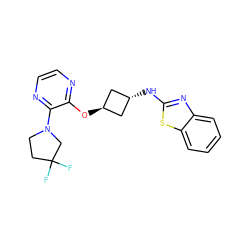 FC1(F)CCN(c2nccnc2O[C@H]2C[C@H](Nc3nc4ccccc4s3)C2)C1 ZINC000146918261