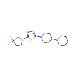 FC1(F)CCN(c2nnc(N3CCC(N4CCCCC4)CC3)s2)C1 ZINC000084670987