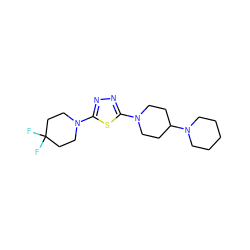 FC1(F)CCN(c2nnc(N3CCC(N4CCCCC4)CC3)s2)CC1 ZINC000084652823