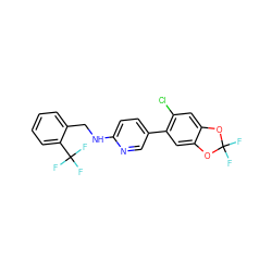 FC1(F)Oc2cc(Cl)c(-c3ccc(NCc4ccccc4C(F)(F)F)nc3)cc2O1 ZINC000149802368