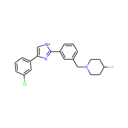 FC1CCN(Cc2cccc(-c3nc(-c4cccc(Cl)c4)c[nH]3)c2)CC1 ZINC000066258663