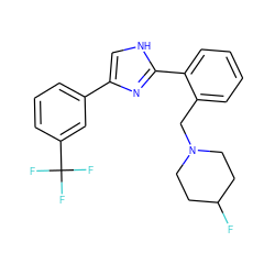 FC1CCN(Cc2ccccc2-c2nc(-c3cccc(C(F)(F)F)c3)c[nH]2)CC1 ZINC000066259450