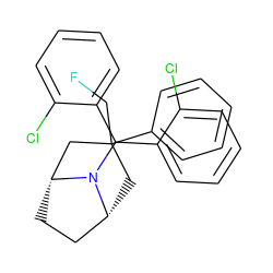 FCC1(c2ccccc2)C[C@@H]2CC[C@H](C1)N2C(c1ccccc1Cl)c1ccccc1Cl ZINC000040829055