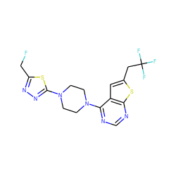 FCc1nnc(N2CCN(c3ncnc4sc(CC(F)(F)F)cc34)CC2)s1 ZINC000220699400