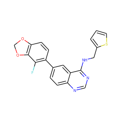 Fc1c(-c2ccc3ncnc(NCc4cccs4)c3c2)ccc2c1OCO2 ZINC000064696373