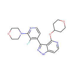 Fc1c(-c2n[nH]c3ccnc(OC4CCOCC4)c23)ccnc1N1CCOCC1 ZINC000114772943