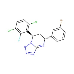 Fc1c(Cl)ccc(Cl)c1[C@H]1C[C@H](c2cccc(Br)c2)N=C2N=NNN21 ZINC000473249089