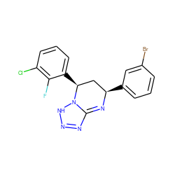 Fc1c(Cl)cccc1[C@H]1C[C@@H](c2cccc(Br)c2)N=C2N=NNN21 ZINC000213614346