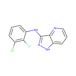 Fc1c(Cl)cccc1Nc1n[nH]c2cccnc12 ZINC000118723274