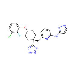 Fc1c(Cl)cccc1O[C@H]1CC[C@@](Cc2cccc(Nc3cc[nH]n3)n2)(c2nn[nH]n2)CC1 ZINC000116365237