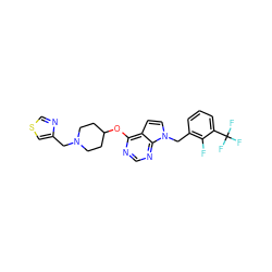 Fc1c(Cn2ccc3c(OC4CCN(Cc5cscn5)CC4)ncnc32)cccc1C(F)(F)F ZINC000084614446