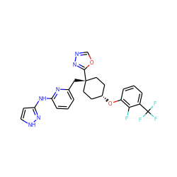 Fc1c(O[C@H]2CC[C@@](Cc3cccc(Nc4cc[nH]n4)n3)(c3nnco3)CC2)cccc1C(F)(F)F ZINC000116365313