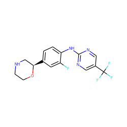 Fc1cc([C@@H]2CNCCO2)ccc1Nc1ncc(C(F)(F)F)cn1 ZINC000149968966