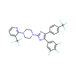 Fc1cc(-c2[nH]c(N3CCN(c4ncccc4C(F)(F)F)CC3)nc2-c2ccc(C(F)(F)F)cc2)cc(F)c1F ZINC000036322368