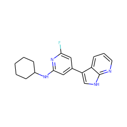 Fc1cc(-c2c[nH]c3ncccc23)cc(NC2CCCCC2)n1 ZINC000095583273