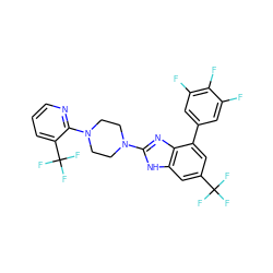 Fc1cc(-c2cc(C(F)(F)F)cc3[nH]c(N4CCN(c5ncccc5C(F)(F)F)CC4)nc23)cc(F)c1F ZINC000038157646