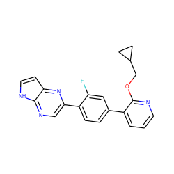 Fc1cc(-c2cccnc2OCC2CC2)ccc1-c1cnc2[nH]ccc2n1 ZINC000224800205