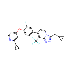 Fc1cc(-c2ccn3c(CC4CC4)nnc3c2C(F)(F)F)ccc1Oc1ccnc(C2CC2)c1 ZINC000114487209