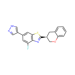 Fc1cc(-c2cn[nH]c2)cc2sc([C@@H]3COc4ccccc4C3)nc12 ZINC000049032689