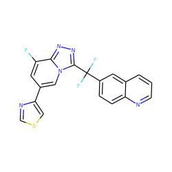 Fc1cc(-c2cscn2)cn2c(C(F)(F)c3ccc4ncccc4c3)nnc12 ZINC000299865209