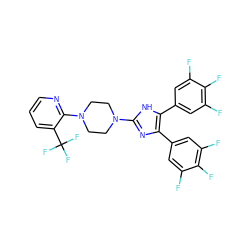 Fc1cc(-c2nc(N3CCN(c4ncccc4C(F)(F)F)CC3)[nH]c2-c2cc(F)c(F)c(F)c2)cc(F)c1F ZINC000036322375