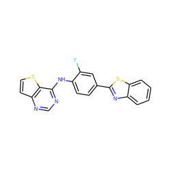 Fc1cc(-c2nc3ccccc3s2)ccc1Nc1ncnc2ccsc12 ZINC000040407517