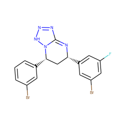 Fc1cc(Br)cc([C@@H]2C[C@H](c3cccc(Br)c3)N3NN=NC3=N2)c1 ZINC000213594447