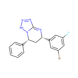 Fc1cc(Br)cc([C@@H]2C[C@H](c3ccccc3)N3NN=NC3=N2)c1 ZINC000213604329