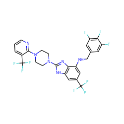 Fc1cc(CNc2cc(C(F)(F)F)cc3[nH]c(N4CCN(c5ncccc5C(F)(F)F)CC4)nc23)cc(F)c1F ZINC000038157633