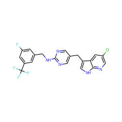 Fc1cc(CNc2ncc(Cc3c[nH]c4ncc(Cl)cc34)cn2)cc(C(F)(F)F)c1 ZINC000117434729