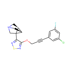 Fc1cc(Cl)cc(C#CCOc2nsnc2C23CN4C[C@H]2[C@H]3C4)c1 ZINC000013798014