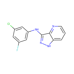 Fc1cc(Cl)cc(Nc2n[nH]c3cccnc23)c1 ZINC000166884554