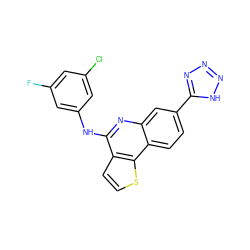 Fc1cc(Cl)cc(Nc2nc3cc(-c4nnn[nH]4)ccc3c3sccc23)c1 ZINC000167717453