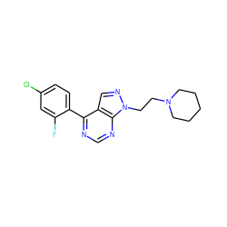 Fc1cc(Cl)ccc1-c1ncnc2c1cnn2CCN1CCCCC1 ZINC000219018888