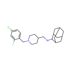 Fc1cc(Cl)ccc1CN1CCC(CNC2C3CC4CC(C3)CC2C4)CC1 ZINC000040893311