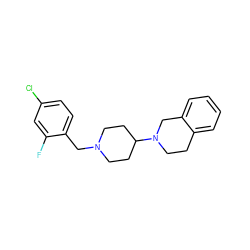 Fc1cc(Cl)ccc1CN1CCC(N2CCc3ccccc3C2)CC1 ZINC000040900323