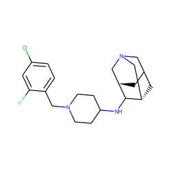 Fc1cc(Cl)ccc1CN1CCC(NC2[C@H]3CC4C[C@H]2CN(C4)C3)CC1 ZINC000101631349