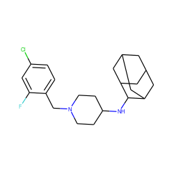 Fc1cc(Cl)ccc1CN1CCC(NC2C3CC4CC(C3)CC2C4)CC1 ZINC000040395754