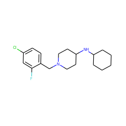 Fc1cc(Cl)ccc1CN1CCC(NC2CCCCC2)CC1 ZINC000040895667