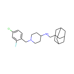 Fc1cc(Cl)ccc1CN1CCC(NCC23CC4CC(CC(C4)C2)C3)CC1 ZINC000040395784