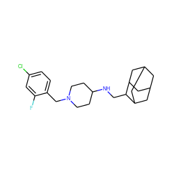 Fc1cc(Cl)ccc1CN1CCC(NCC2C3CC4CC(C3)CC2C4)CC1 ZINC000040892597