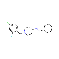 Fc1cc(Cl)ccc1CN1CCC(NCC2CCCCC2)CC1 ZINC000040895692