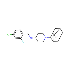 Fc1cc(Cl)ccc1CNC1CCN(C2C3CC4CC(C3)CC2C4)CC1 ZINC000040892565