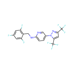 Fc1cc(F)c(CNc2ccc(-n3nc(C(F)(F)F)cc3C(F)(F)F)cn2)c(F)c1 ZINC000149811759