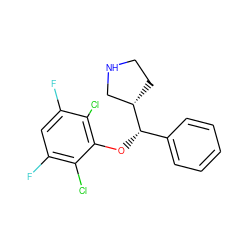 Fc1cc(F)c(Cl)c(O[C@@H](c2ccccc2)[C@H]2CCNC2)c1Cl ZINC000095588357